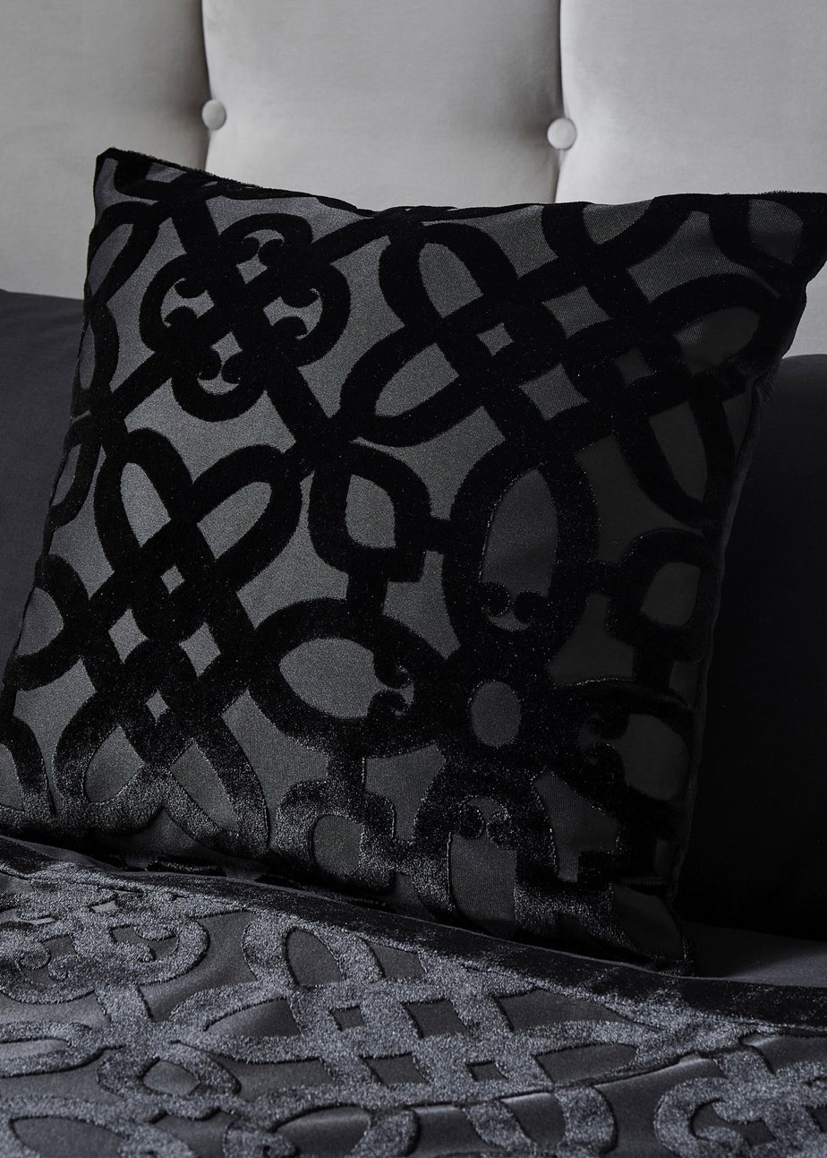 Catherine Lansfield Black Lattice Cut Velvet Cushion