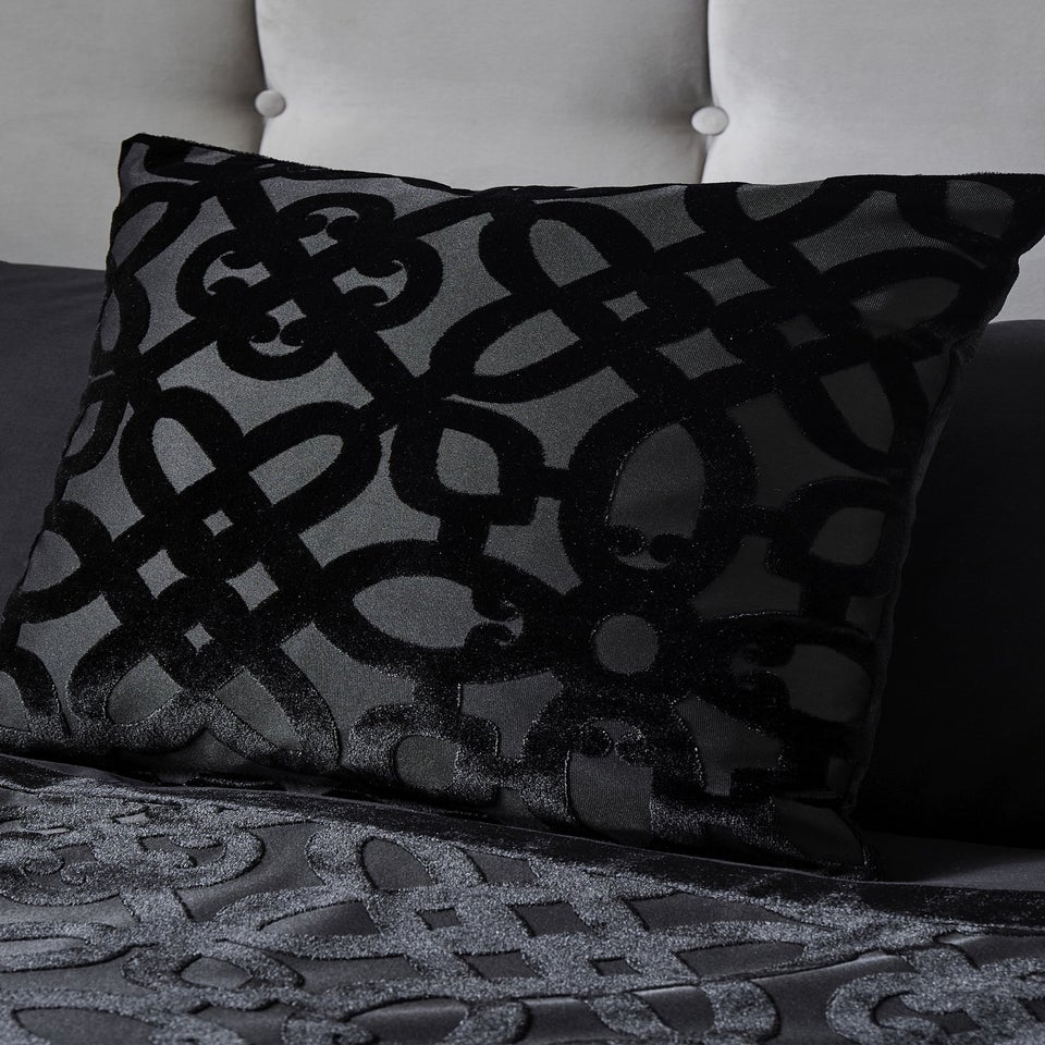 Catherine Lansfield Black Lattice Cut Velvet Cushion