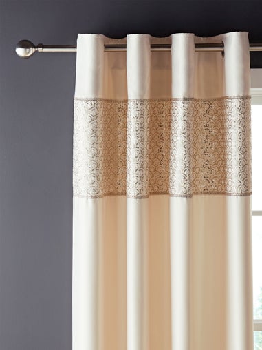 Catherine Lansfield Champagne Gold Deco Sequin Lined Eyelet Curtains Two Panels