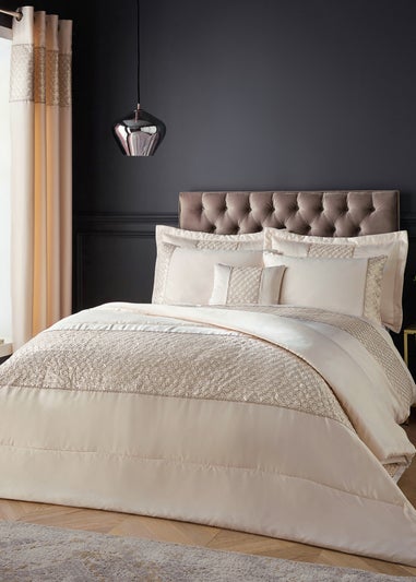 Catherine Lansfield Champagne Gold Deco Sequin Lined Eyelet Curtains Two Panels