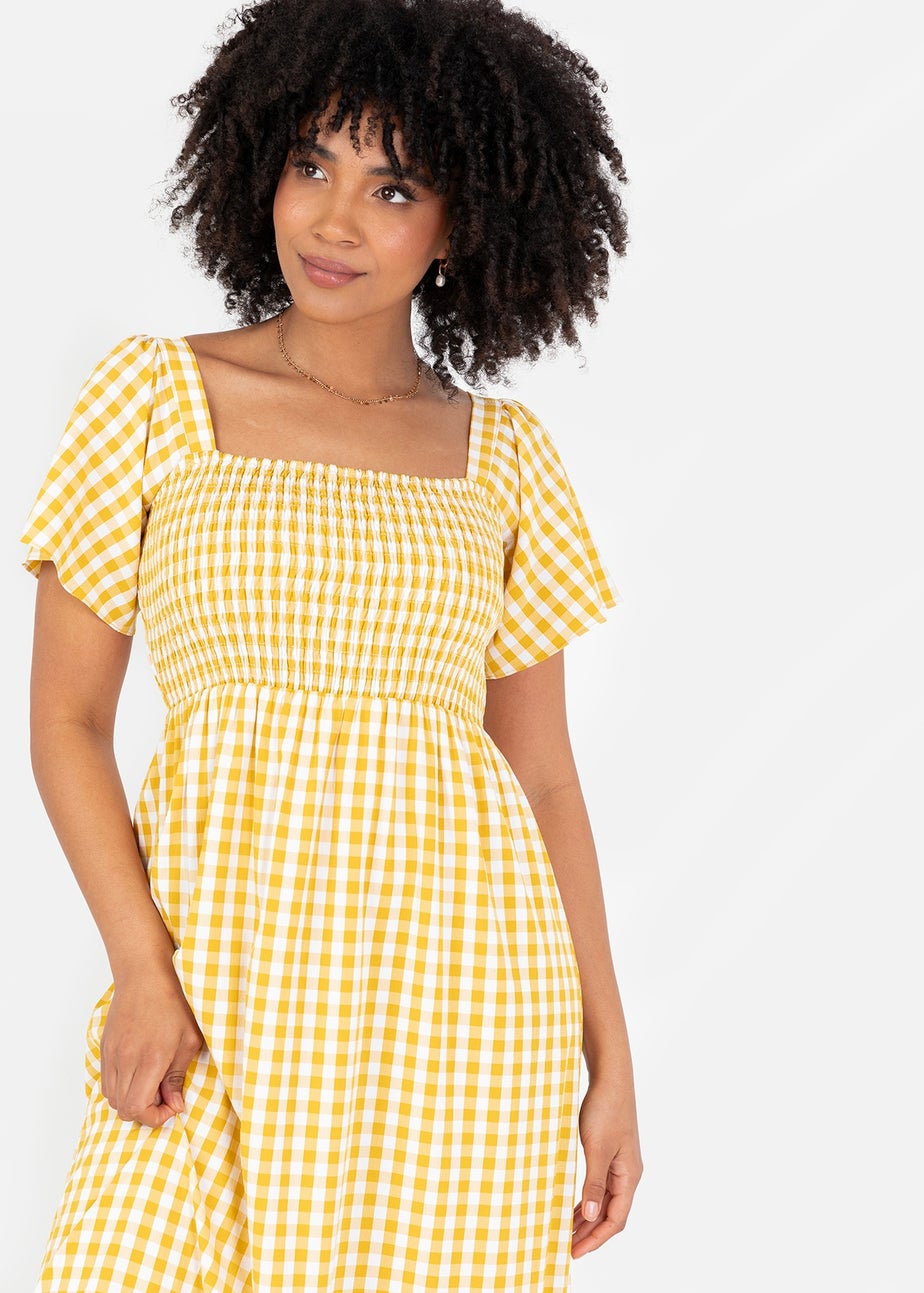 Lovedrobe Yellow Gingham Square Neck Midaxi Dress