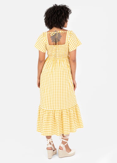 Lovedrobe Yellow Gingham Square Neck Midaxi Dress