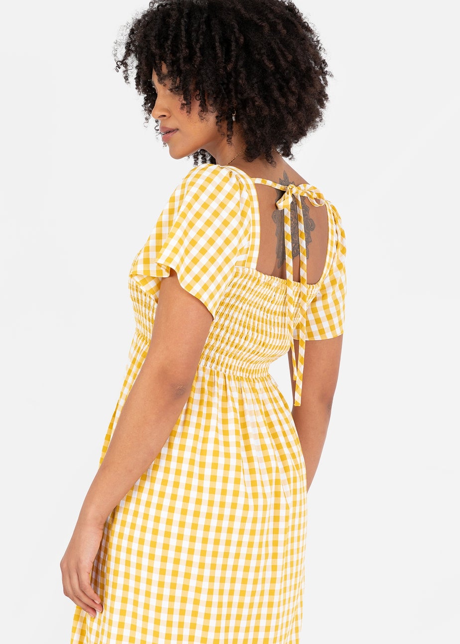 Lovedrobe Yellow Gingham Square Neck Midaxi Dress