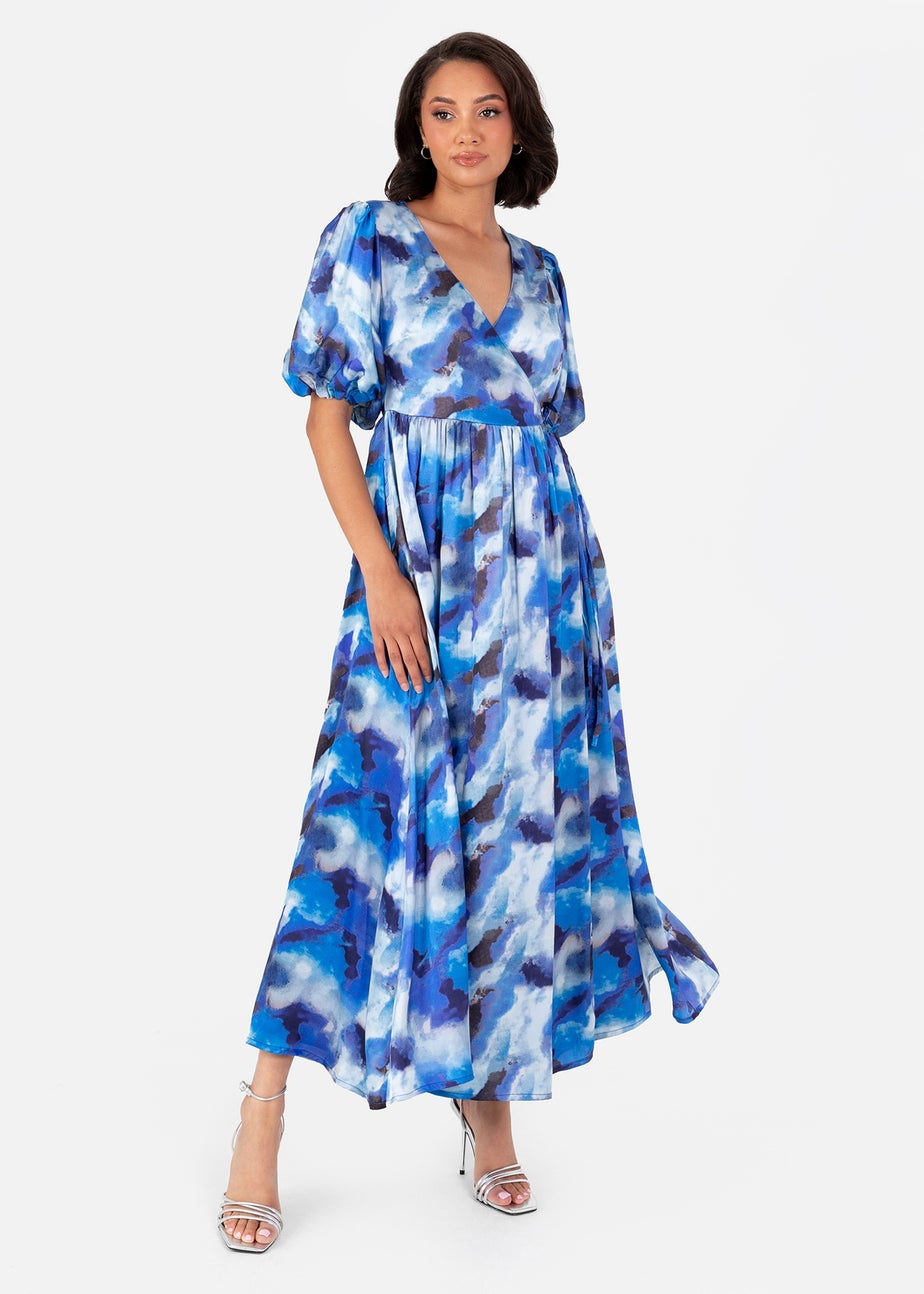 Lovedrobe Blue Satin Wrap Midaxi Dress