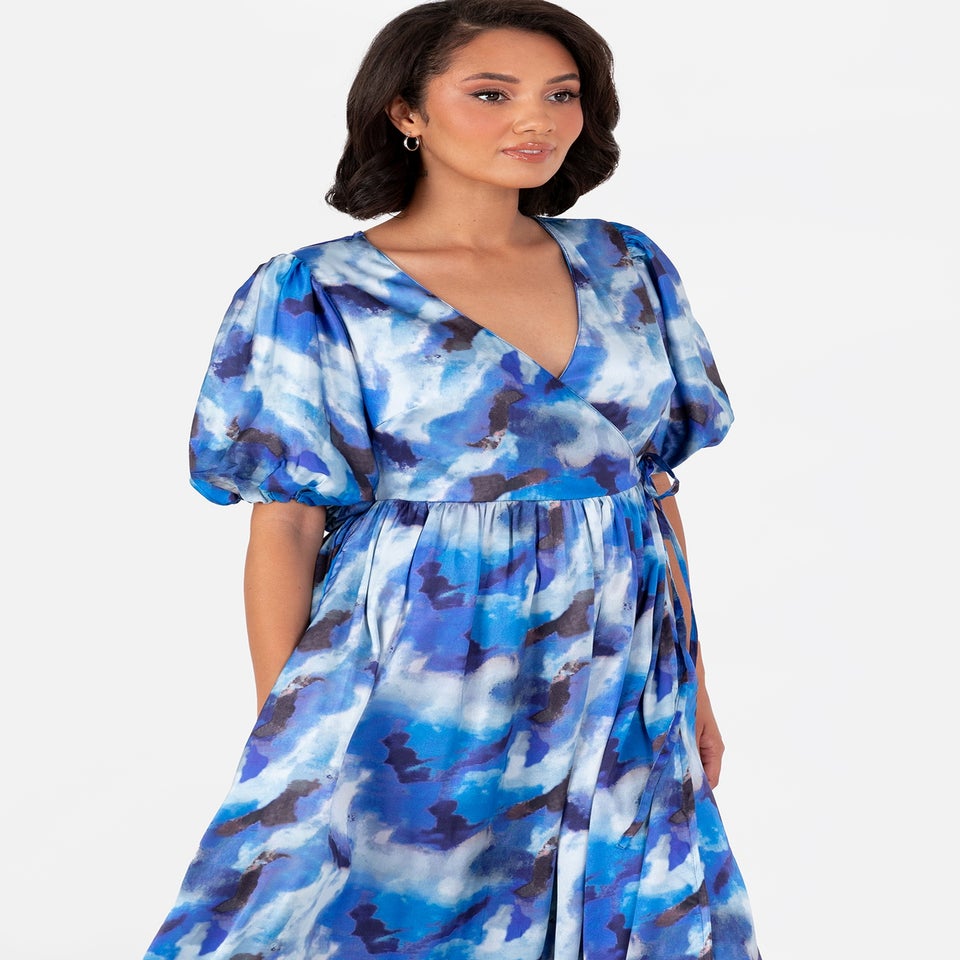 Lovedrobe Blue Satin Wrap Midaxi Dress