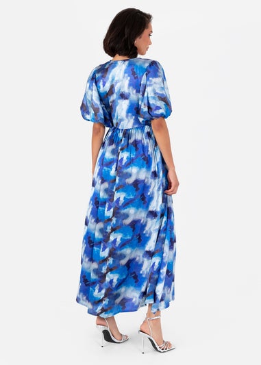 Lovedrobe Blue Satin Wrap Midaxi Dress