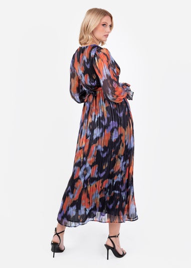 Lovedrobe Purple & Orange Faux Wrap Long Sleeve Midi Dress