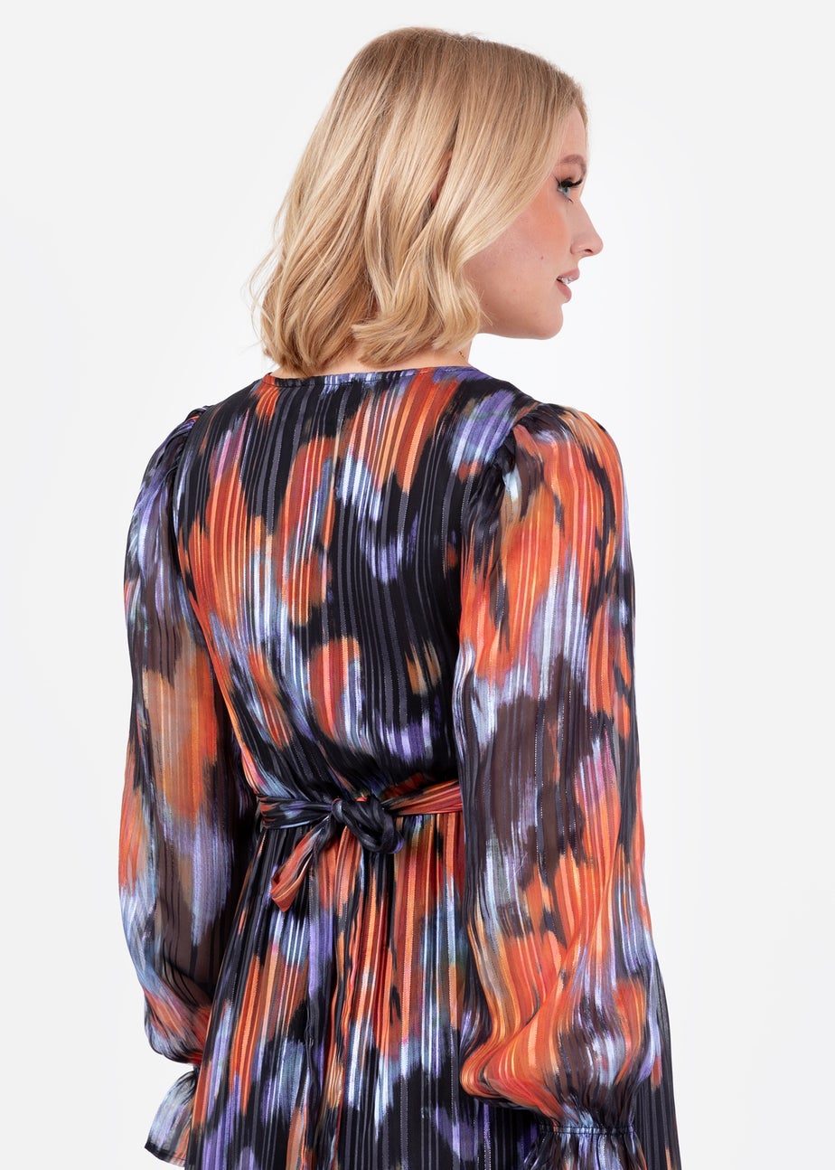 Lovedrobe Purple & Orange Faux Wrap Long Sleeve Midi Dress