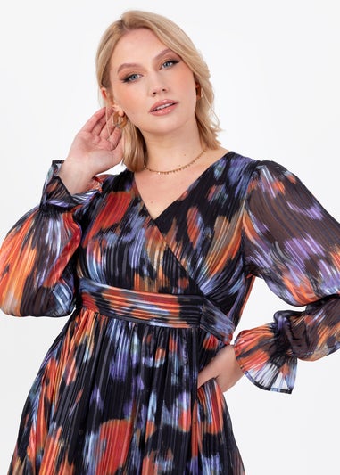 Lovedrobe Purple & Orange Faux Wrap Long Sleeve Midi Dress