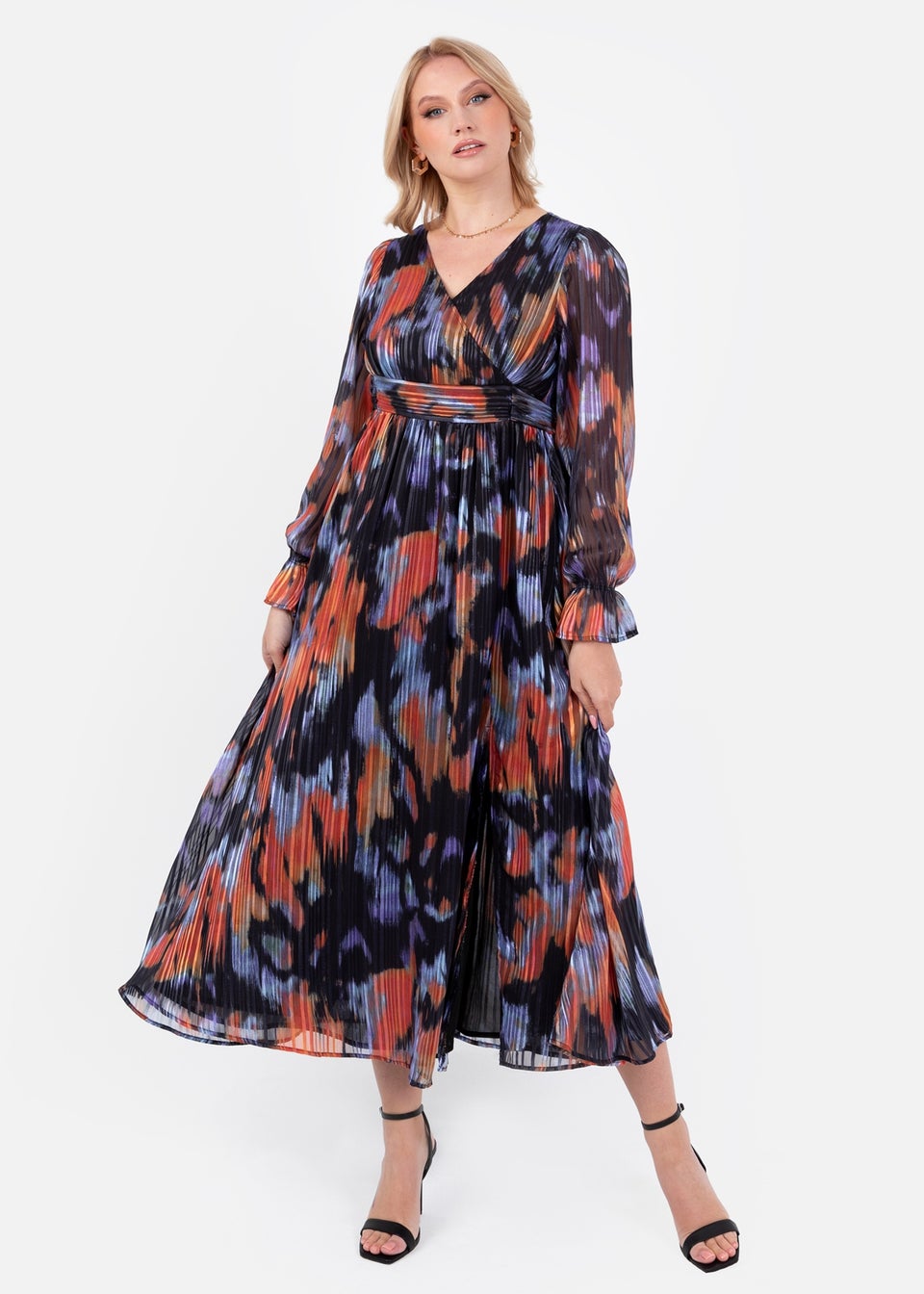 Lovedrobe Purple & Orange Faux Wrap Long Sleeve Midi Dress
