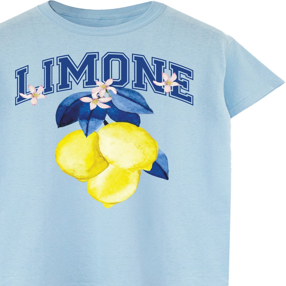 Brands In Limone Fruit Light Blue Boyfriend Fit Graphic T-Shirt