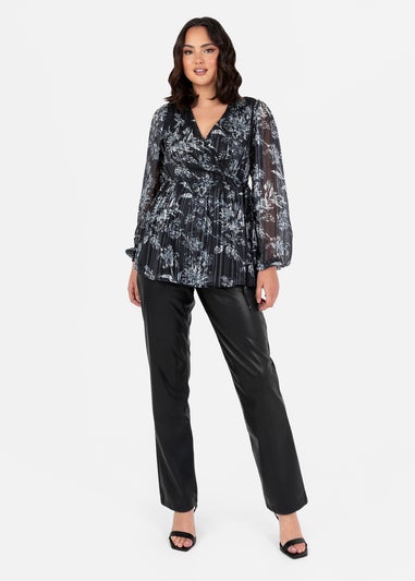 Lovedrobe Black Monochrome Floral Long Sleeve Wrap Top