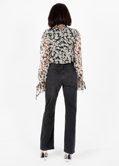 Lovedrobe Multi Coloured Monochrome Tie-Neck Long Sleeve Blouse With Gold Detail