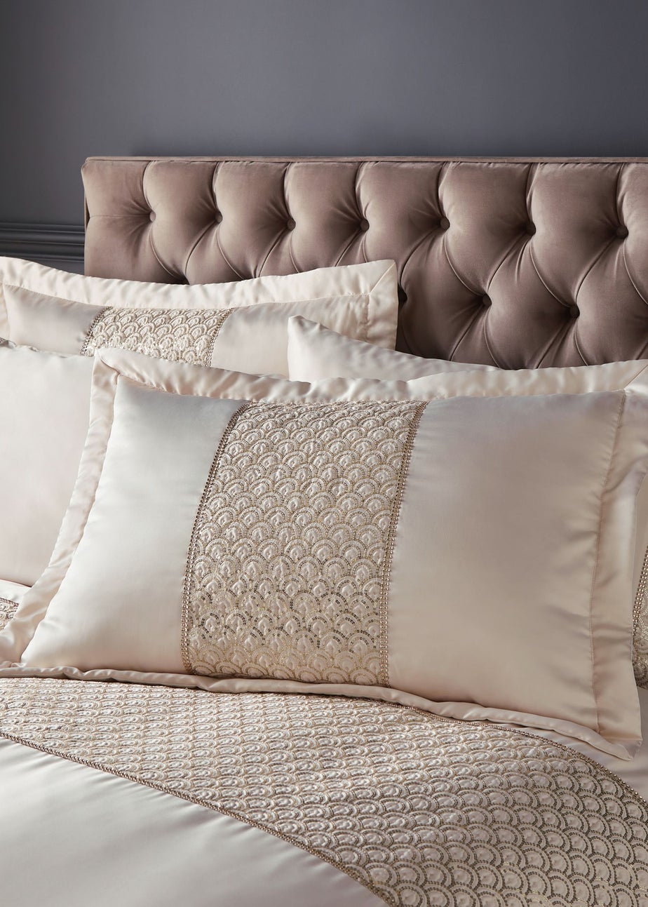 Catherine Lansfield Champagne Gold Deco Sequin Quilted Pillow Sham Pair