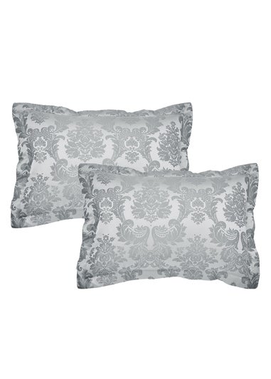 Catherine Lansfield Silver Grey Damask Jacquard Quilted Pillow Sham Pair