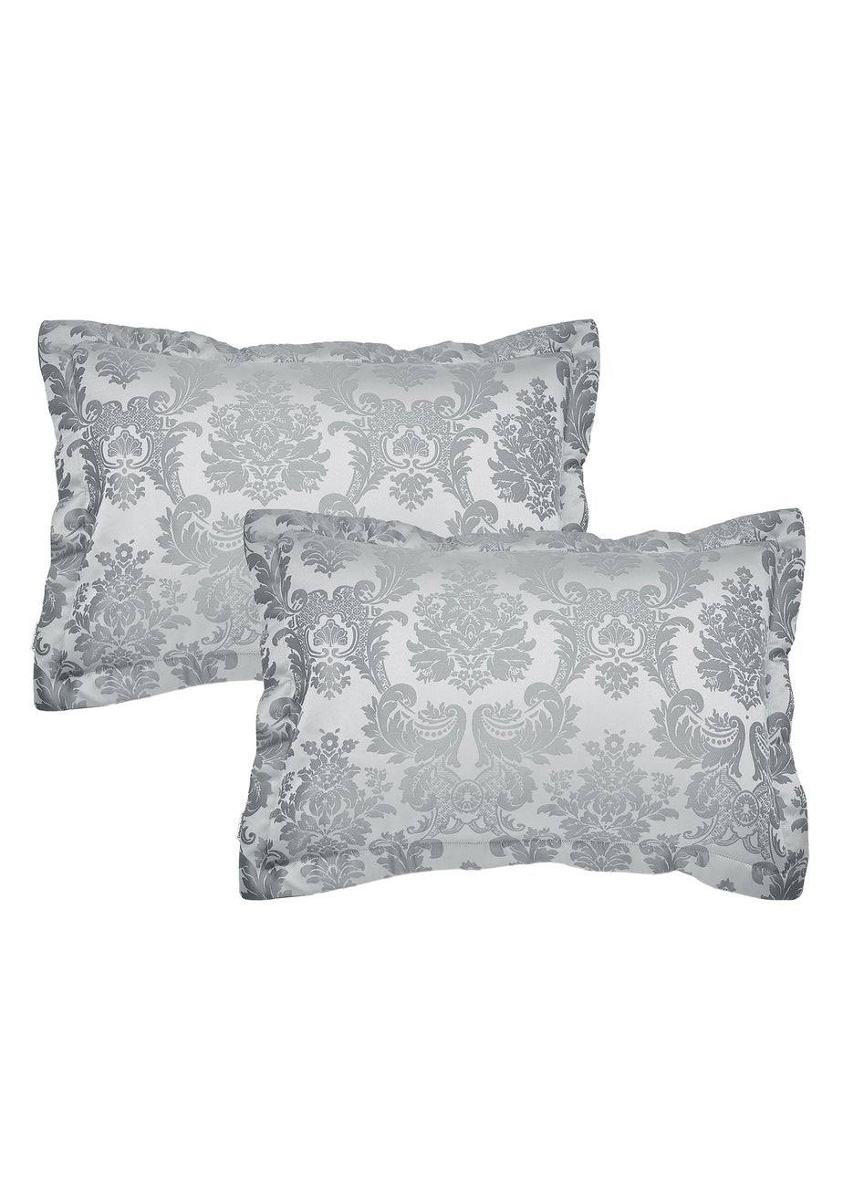 Catherine Lansfield Silver Grey Damask Jacquard Quilted Pillow Sham Pair
