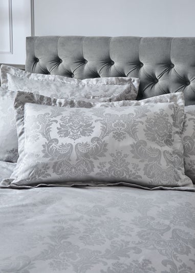 Catherine Lansfield Silver Grey Damask Jacquard Quilted Pillow Sham Pair