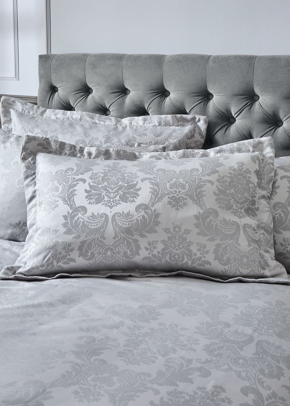 Catherine Lansfield Silver Grey Damask Jacquard Quilted Pillow Sham Pair