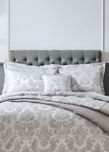 Catherine Lansfield Silver Grey Damask Jacquard Quilted Pillow Sham Pair
