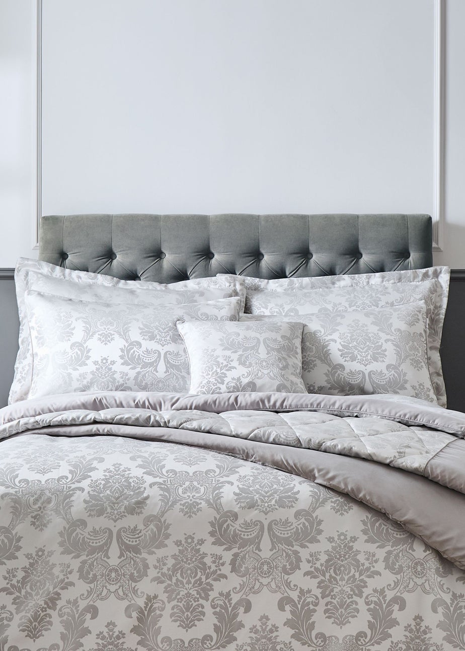Catherine Lansfield Silver Grey Damask Jacquard Quilted Pillow Sham Pair
