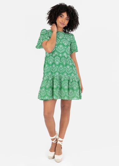 Angel Green Sleeve Tie Back Smock Mini Dress