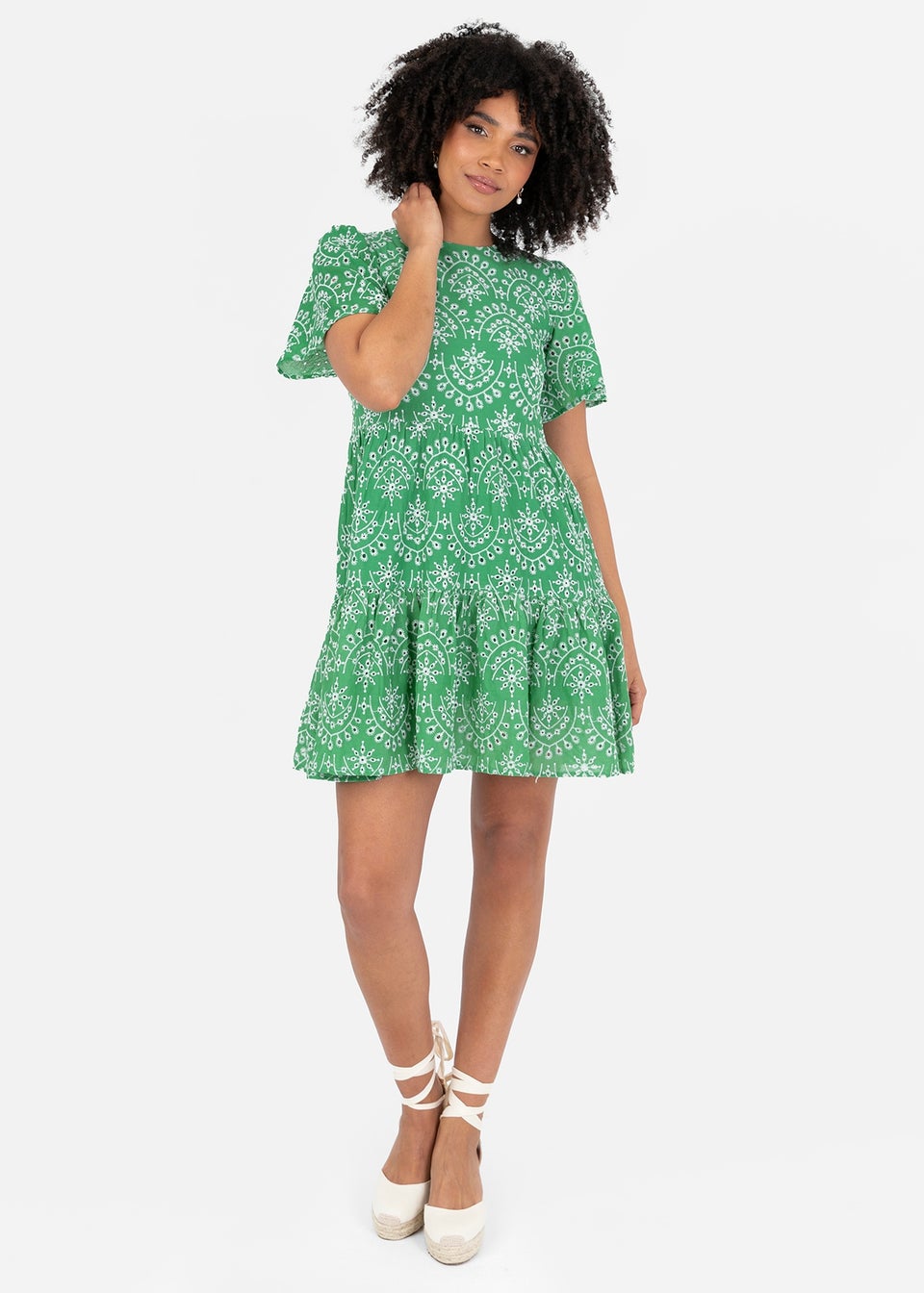 Angel Green Sleeve Tie Back Smock Mini Dress