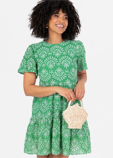 Angel Green Sleeve Tie Back Smock Mini Dress