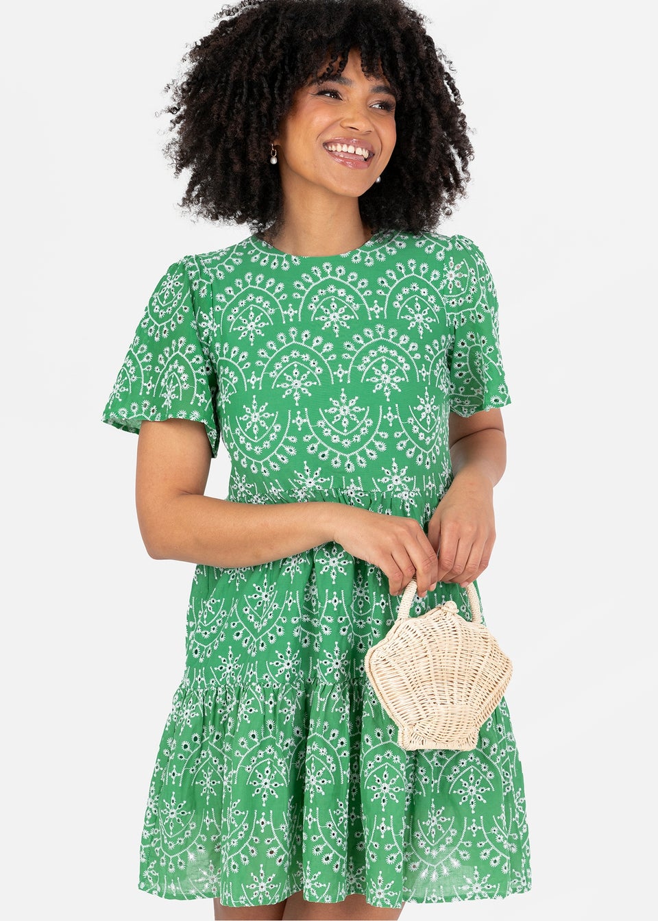 Angel Green Sleeve Tie Back Smock Mini Dress