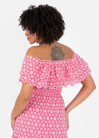 Lovedrobe Floral Embroidery Bardot Neck Pink Midi Dress