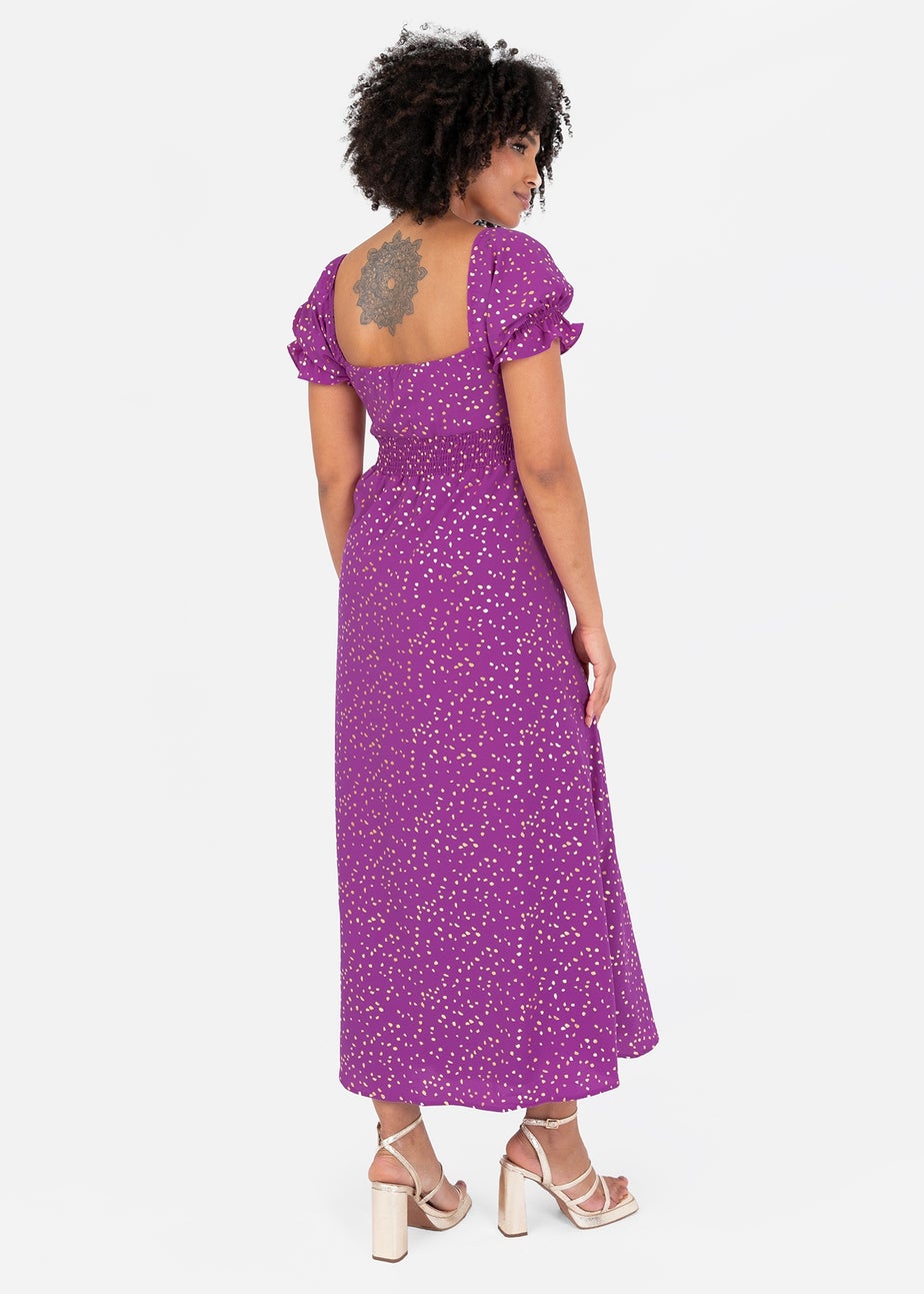Lovedrobe Purple Short Sleeve Gold Detail Midaxi Dress