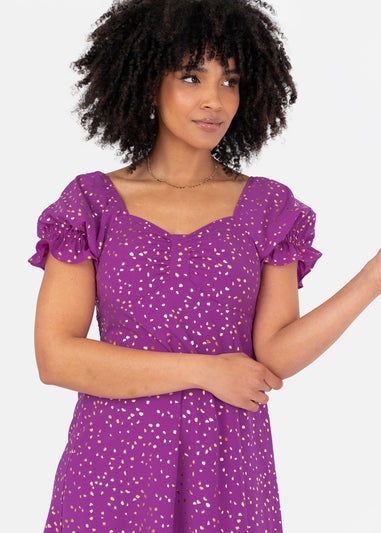Lovedrobe Purple Short Sleeve Gold Detail Midaxi Dress