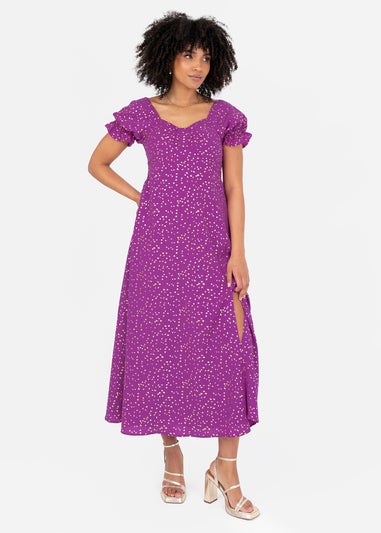 Lovedrobe Purple Short Sleeve Gold Detail Midaxi Dress