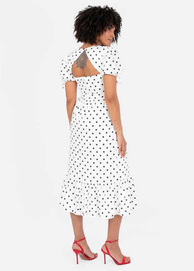 Lovedrobe White Polka Dot Short Sleeve Midi Dress