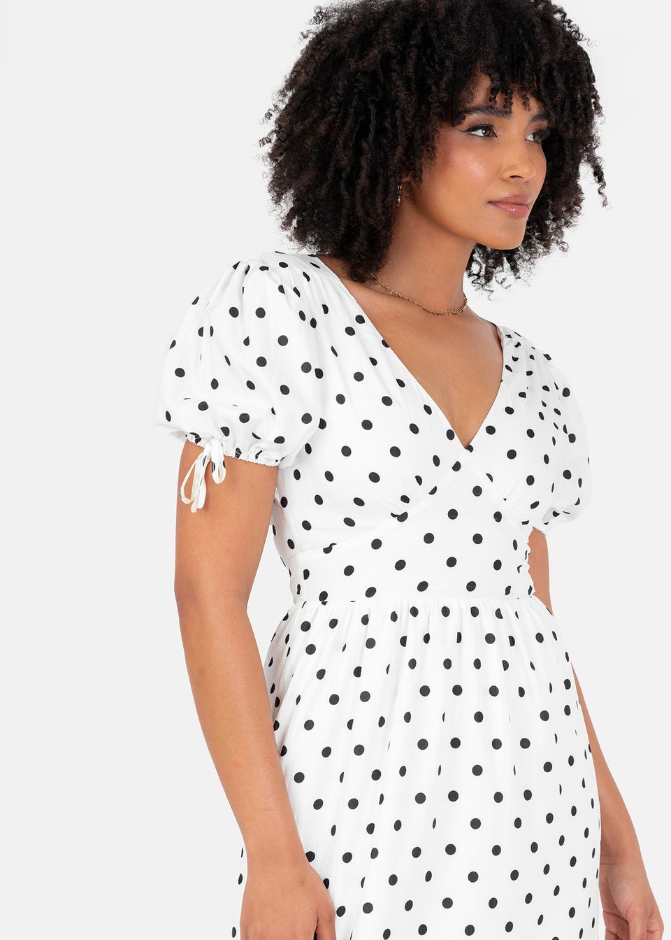 Lovedrobe White Polka Dot Short Sleeve Midi Dress