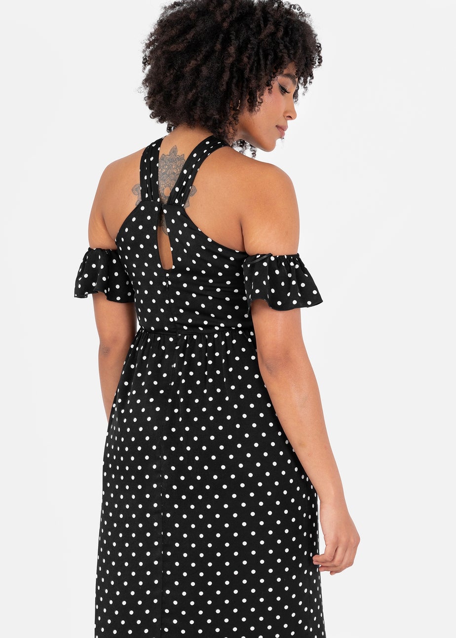 Lovedrobe Black Polka Dot Could Shoulder Halter Neck Midaxi Dress