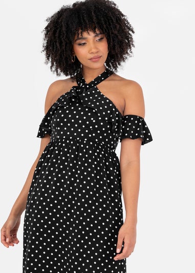 Lovedrobe Black Polka Dot Could Shoulder Halter Neck Midaxi Dress
