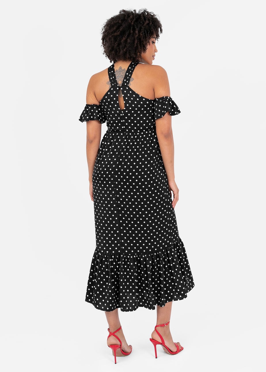 Lovedrobe Black Polka Dot Could Shoulder Halter Neck Midaxi Dress