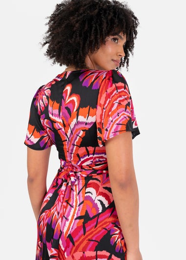 Lovedrobe Floral Angel Sleeve Waterfall Ruffle Midaxi Dress