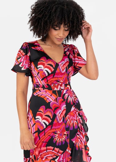 Lovedrobe Floral Angel Sleeve Waterfall Ruffle Midaxi Dress