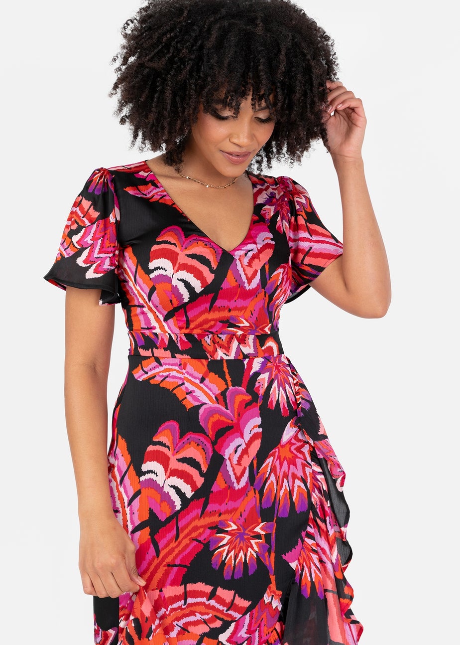 Lovedrobe Floral Angel Sleeve Waterfall Ruffle Midaxi Dress