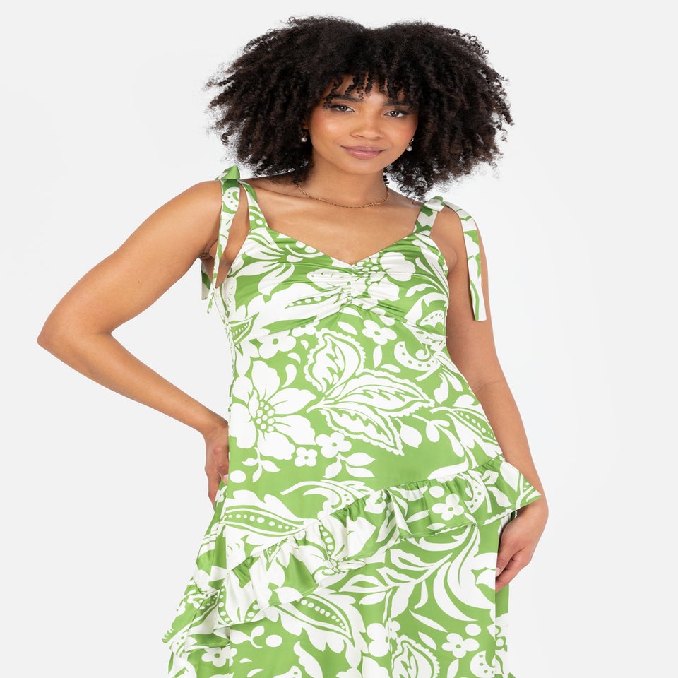 Lovedrobe Floral Tie Shoulder & Ruffle Detail Midaxi Dress