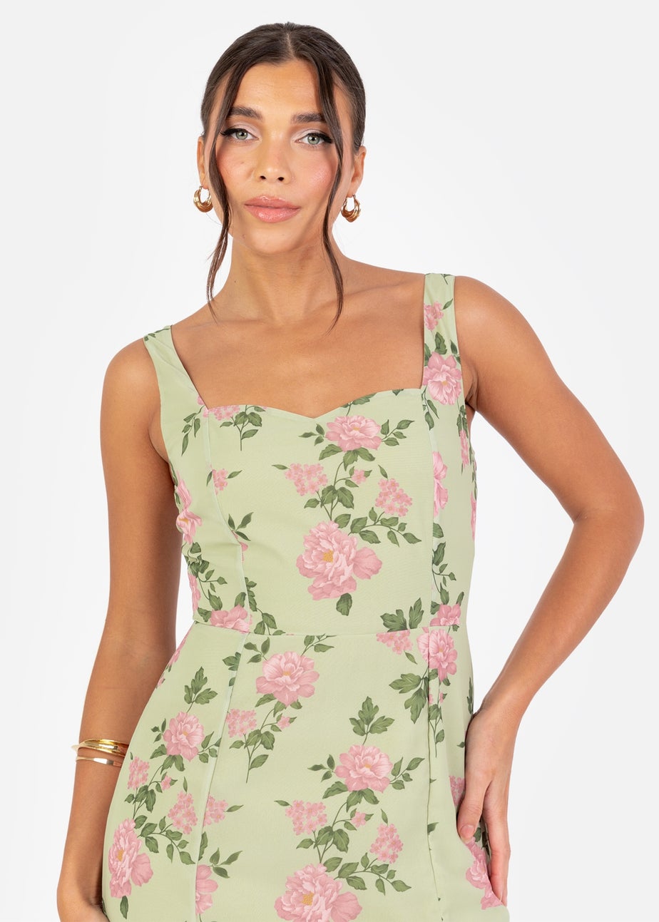 Anaya With Love Green Floral Print Strappy Maxi Dress