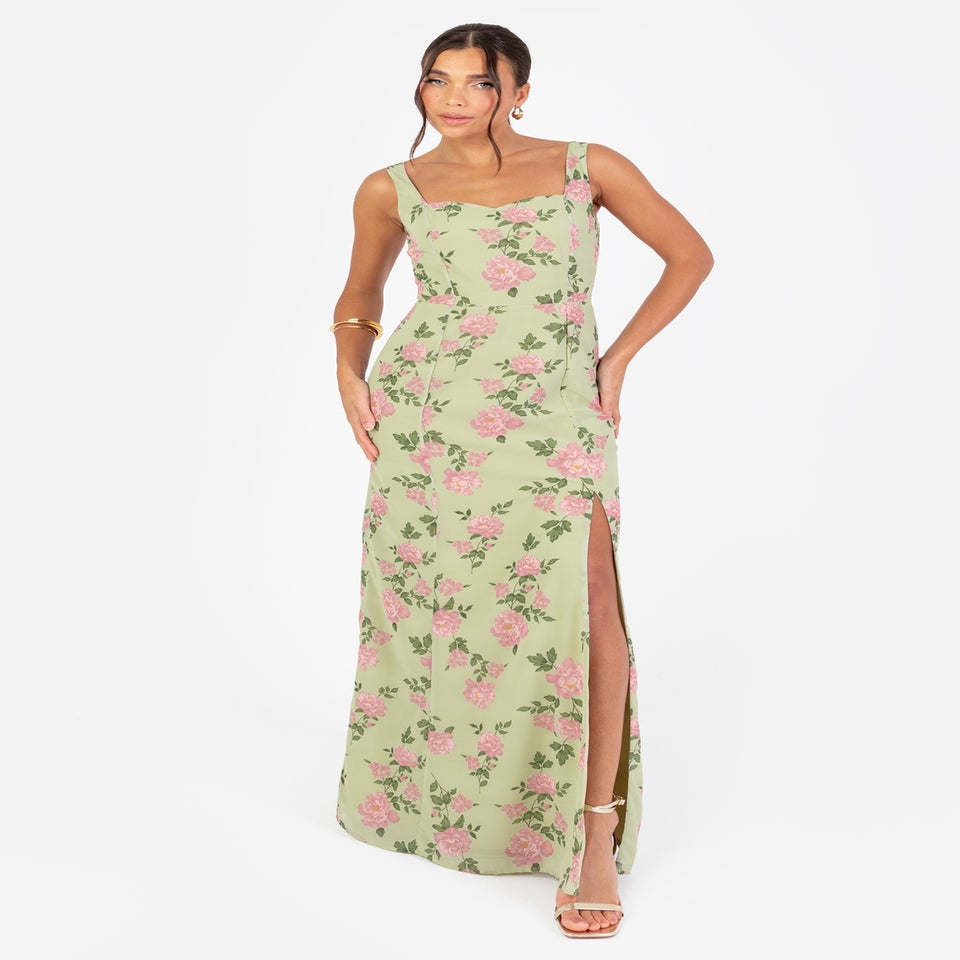 Anaya With Love Green Floral Print Strappy Maxi Dress