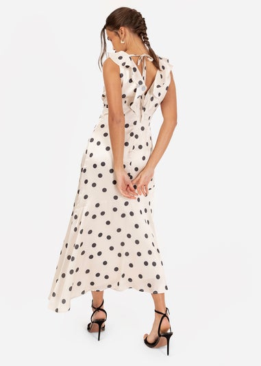 Anaya With Love White Satin Polka Dot Asymmetric Midi Dress