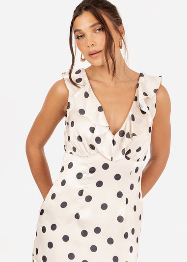 Anaya With Love White Satin Polka Dot Asymmetric Midi Dress