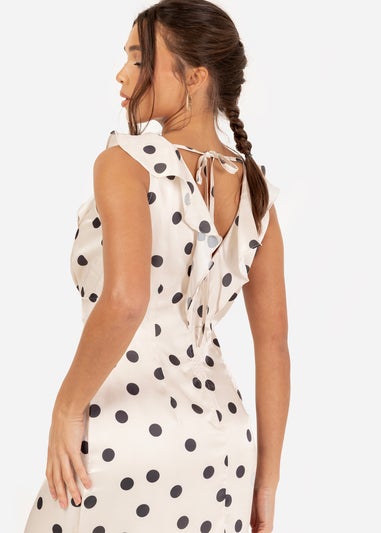 Anaya With Love White Satin Polka Dot Asymmetric Midi Dress