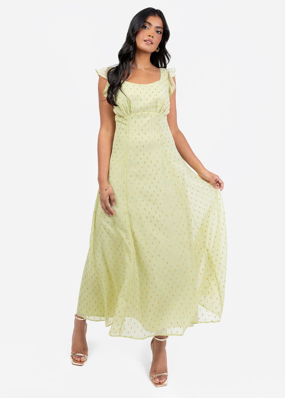 Anaya With Love Spring Green Flutter Sleeve Midi Dress