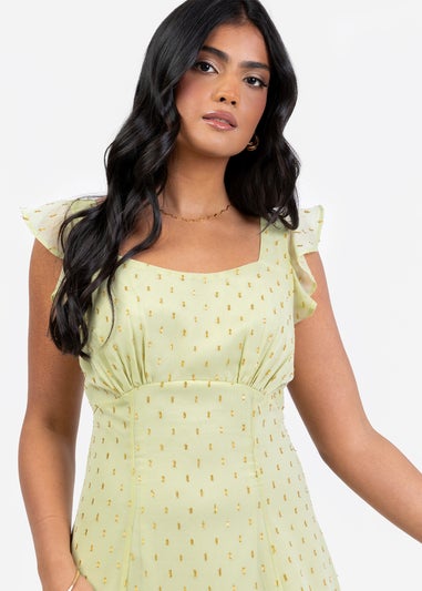 Anaya With Love Spring Green Flutter Sleeve Midi Dress