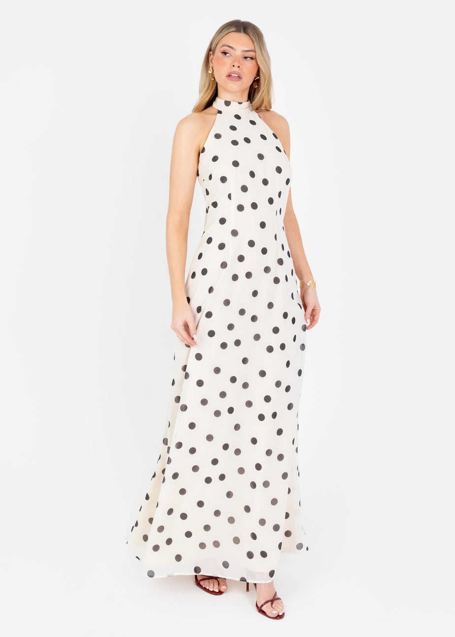 Anaya With Love Cream Polka Dot Halter Neck Maxi Dress