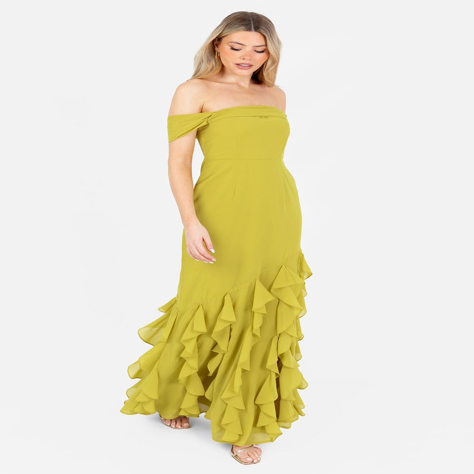 Anaya With Love Lime Bardot Maxi Dress With Ruffle Detail